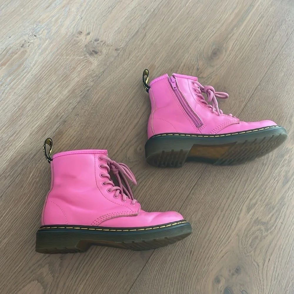 Dr. Martens Kids Leather Lace Up Boots Pink Size 13 US